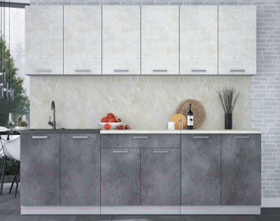 Кухонный гарнитур Интерлиния Мила Лайт 2.4 (бетон лайт/бетон портленд/опал светлый)