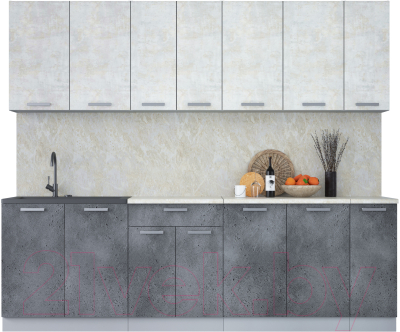 Кухонный гарнитур Интерлиния Мила Лайт 2.5 (бетон лайт/бетон портленд/опал светлый) - фото