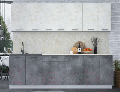 Кухонный гарнитур Интерлиния Мила Лайт 2.5 (бетон лайт/бетон портленд/опал светлый)