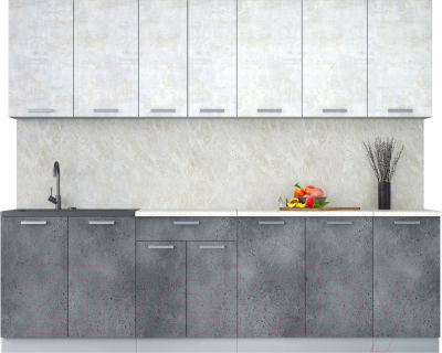 Кухонный гарнитур Интерлиния Мила Лайт 2.6 (бетон лайт/бетон портленд/опал светлый) - фото