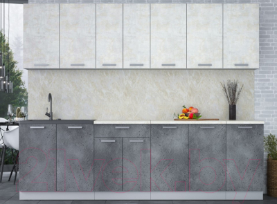 Кухонный гарнитур Интерлиния Мила Лайт 2.6 (бетон лайт/бетон портленд/опал светлый)