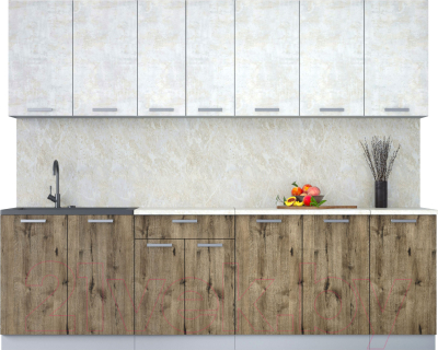 Кухонный гарнитур Интерлиния Мила Лайт 2.6 (бетон лайт/дуб веллингтон/опал светлый) - фото