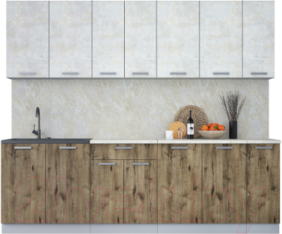 Кухонный гарнитур Интерлиния Мила Лайт 2.5 (бетон лайт/дуб веллингтон/опал светлый) - фото