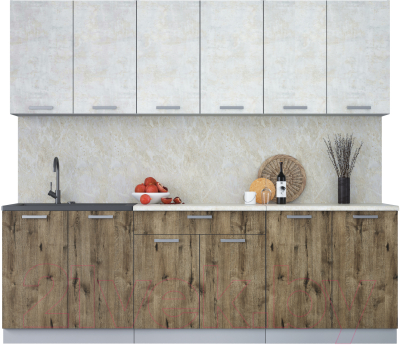 Кухонный гарнитур Интерлиния Мила Лайт 2.4 (бетон лайт/дуб веллингтон/опал светлый) - фото