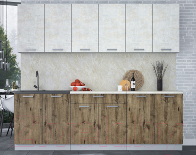 Кухонный гарнитур Интерлиния Мила Лайт 2.4 (бетон лайт/дуб веллингтон/опал светлый)