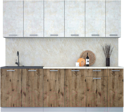 Кухонный гарнитур Интерлиния Мила Лайт 2.3 (бетон лайт/дуб веллингтон/опал светлый) - фото