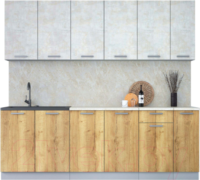 Кухонный гарнитур Интерлиния Мила Лайт 2.3 (бетон лайт/дуб золотой/опал светлый) - фото