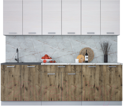 Кухонный гарнитур Интерлиния Мила Лайт 2.4 (вудлайн кремовый/дуб веллингтон/серый каспий) - фото