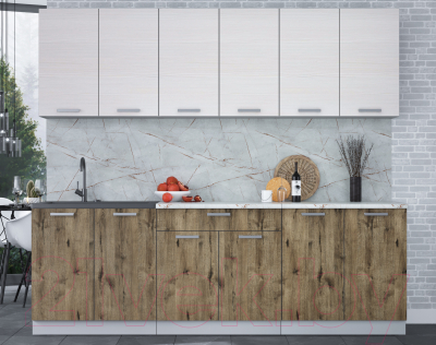 Кухонный гарнитур Интерлиния Мила Лайт 2.4 (вудлайн кремовый/дуб веллингтон/серый каспий)