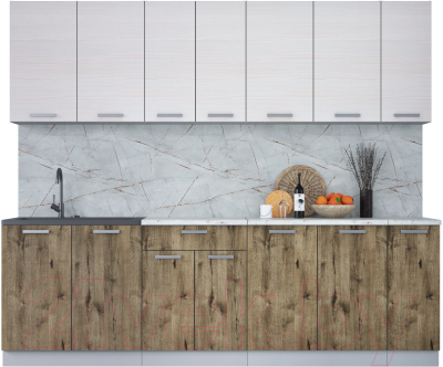 Кухонный гарнитур Интерлиния Мила Лайт 2.5 (вудлайн кремовый/дуб веллингтон/серый каспий) - фото