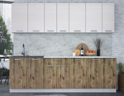 Кухонный гарнитур Интерлиния Мила Лайт 2.5 (вудлайн кремовый/дуб веллингтон/серый каспий)