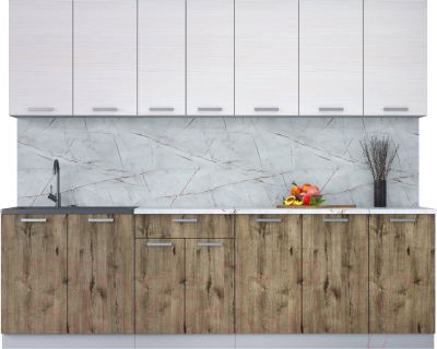 Кухонный гарнитур Интерлиния Мила Лайт 2.6 (вудлайн кремовый/дуб веллингтон/серый каспий) - фото