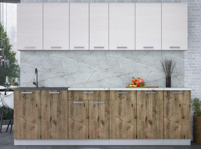 Кухонный гарнитур Интерлиния Мила Лайт 2.6 (вудлайн кремовый/дуб веллингтон/серый каспий)