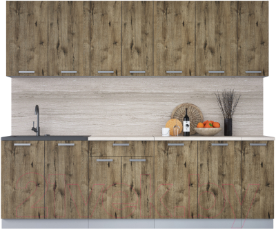 Кухонный гарнитур Интерлиния Мила Лайт 2.5 (дуб веллингтон/дуб веллингтон/травертин серый) - фото