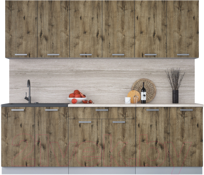 Кухонный гарнитур Интерлиния Мила Лайт 2.4 (дуб веллингтон/дуб веллингтон/травертин серый) - фото
