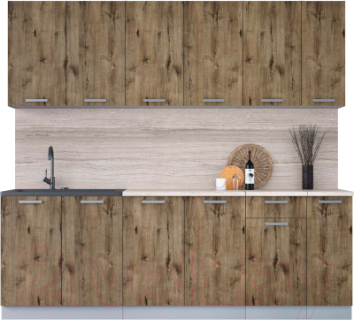 Кухонный гарнитур Интерлиния Мила Лайт 2.3 (дуб веллингтон/дуб веллингтон/травертин серый) - фото