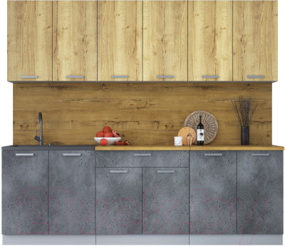 Кухонный гарнитур Интерлиния Мила Лайт 2.4 (дуб золотой/бетон портленд/дуб бунратти) - фото