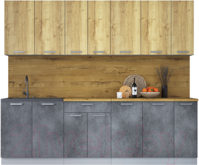 Кухонный гарнитур Интерлиния Мила Лайт 2.5 (дуб золотой/бетон портленд/дуб бунратти) - фото