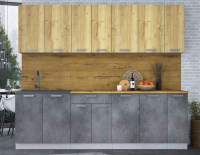 Кухонный гарнитур Интерлиния Мила Лайт 2.5 (дуб золотой/бетон портленд/дуб бунратти)