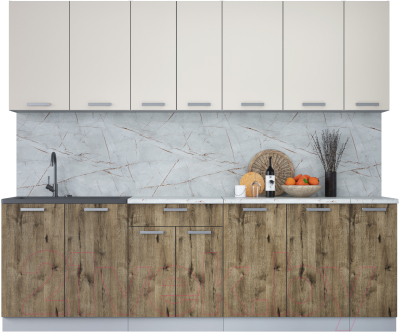 Кухонный гарнитур Интерлиния Мила Лайт 2.5 (персидский жемчуг/дуб веллингтон/серый каспий) - фото