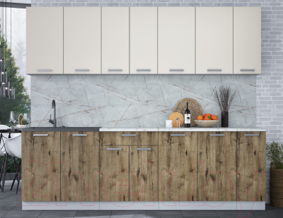 Кухонный гарнитур Интерлиния Мила Лайт 2.5 (персидский жемчуг/дуб веллингтон/серый каспий)