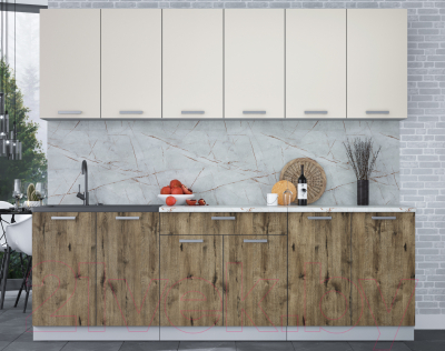 Кухонный гарнитур Интерлиния Мила Лайт 2.4 (персидский жемчуг/дуб веллингтон/серый каспий)