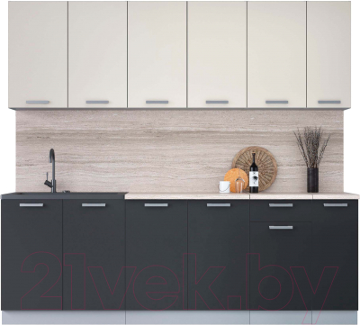 Кухонный гарнитур Интерлиния Мила Лайт 2.3 (персидский жемчуг/антрацит/травертин серый) - фото