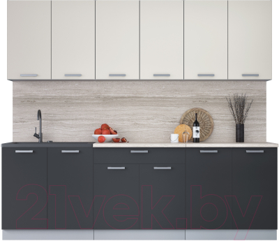 Кухонный гарнитур Интерлиния Мила Лайт 2.4 (персидский жемчуг/антрацит/травертин серый) - фото