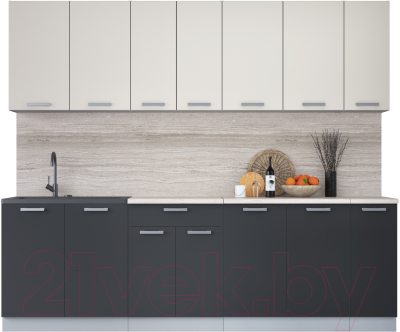 Кухонный гарнитур Интерлиния Мила Лайт 2.5 (персидский жемчуг/антрацит/травертин серый) - фото