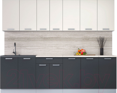 Кухонный гарнитур Интерлиния Мила Лайт 2.6 (персидский жемчуг/антрацит/травертин серый) - фото