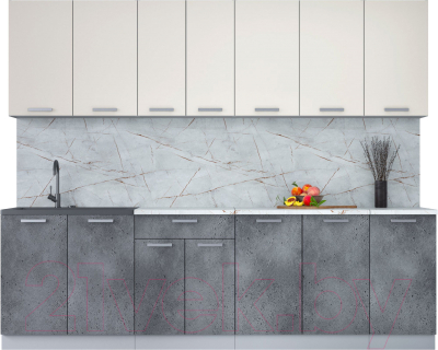 Кухонный гарнитур Интерлиния Мила Лайт 2.6 (персидский жемчуг/бетон портленд/серый каспий) - фото