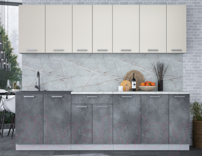 Кухонный гарнитур Интерлиния Мила Лайт 2.5 (персидский жемчуг/бетон портленд/серый каспий)