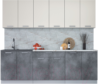 Кухонный гарнитур Интерлиния Мила Лайт 2.4 (персидский жемчуг/бетон портленд/серый каспий) - фото