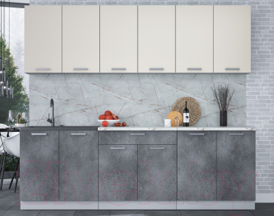 Кухонный гарнитур Интерлиния Мила Лайт 2.4 (персидский жемчуг/бетон портленд/серый каспий)