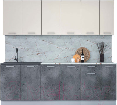 Кухонный гарнитур Интерлиния Мила Лайт 2.3 (персидский жемчуг/бетон портленд/серый каспий) - фото