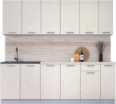 Кухонный гарнитур Интерлиния Мила Лайт 2.3 (персидский жемчуг/персидский жемчуг/травертин серый) - фото