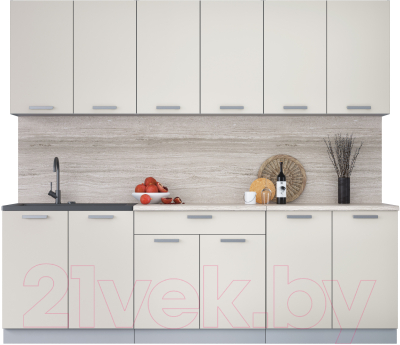 Кухонный гарнитур Интерлиния Мила Лайт 2.4 (персидский жемчуг/персидский жемчуг/травертин серый) - фото