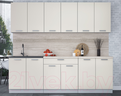 Кухонный гарнитур Интерлиния Мила Лайт 2.4 (персидский жемчуг/персидский жемчуг/травертин серый)