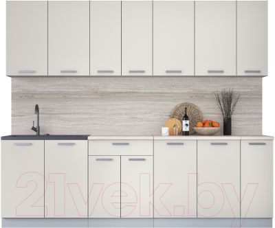 Кухонный гарнитур Интерлиния Мила Лайт 2.5 (персидский жемчуг/персидский жемчуг/травертин серый) - фото