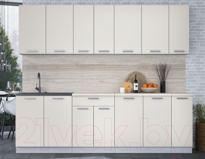 Кухонный гарнитур Интерлиния Мила Лайт 2.5 (персидский жемчуг/персидский жемчуг/травертин серый)