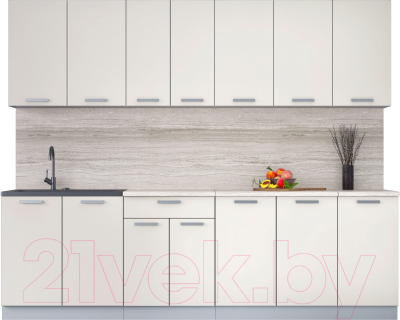 Кухонный гарнитур Интерлиния Мила Лайт 2.6 (персидский жемчуг/персидский жемчуг/травертин серый) - фото