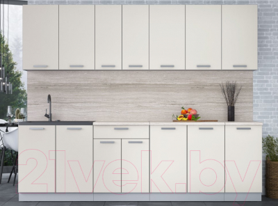 Кухонный гарнитур Интерлиния Мила Лайт 2.6 (персидский жемчуг/персидский жемчуг/травертин серый)