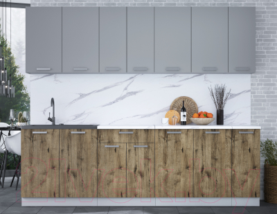 Кухонный гарнитур Интерлиния Мила Лайт 2.5 (серебристый/дуб веллингтон/белый гранит)