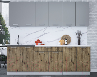 Кухонный гарнитур Интерлиния Мила Лайт 2.4 (серебристый/дуб веллингтон/белый гранит)