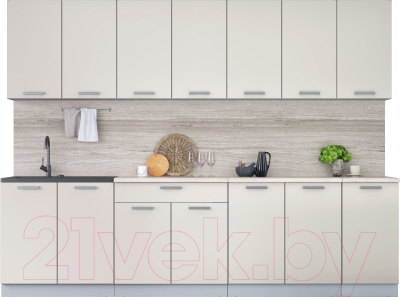 Кухонный гарнитур Интерлиния Мила Лайт 2.8 (персидский жемчуг/персидский жемчуг/травертин серый) - фото