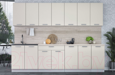 Кухонный гарнитур Интерлиния Мила Лайт 2.8 (персидский жемчуг/персидский жемчуг/травертин серый)