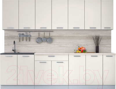 Кухонный гарнитур Интерлиния Мила Лайт 2.7 (персидский жемчуг/персидский жемчуг/травертин серый) - фото