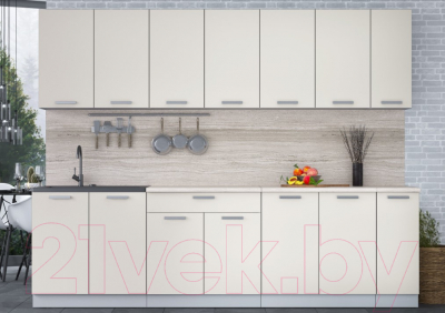 Кухонный гарнитур Интерлиния Мила Лайт 2.7 (персидский жемчуг/персидский жемчуг/травертин серый)