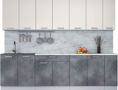 Кухонный гарнитур Интерлиния Мила Лайт 2.7 (персидский жемчуг/бетон портленд/серый каспий) - фото