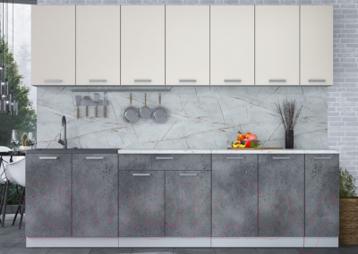 Кухонный гарнитур Интерлиния Мила Лайт 2.7 (персидский жемчуг/бетон портленд/серый каспий)